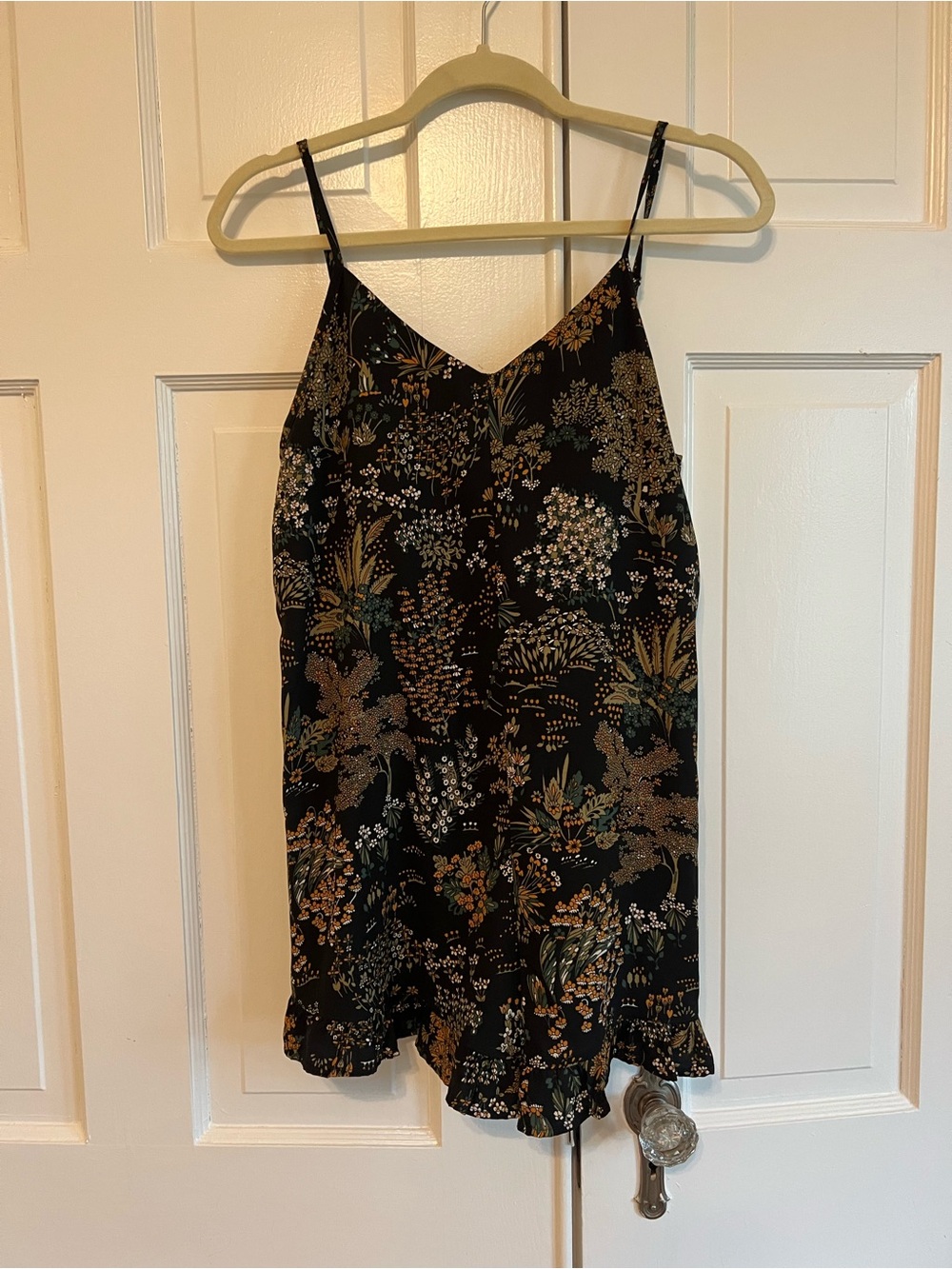 Audrey 3+1 Black Floral Slip Dress with Gold and Green Accents